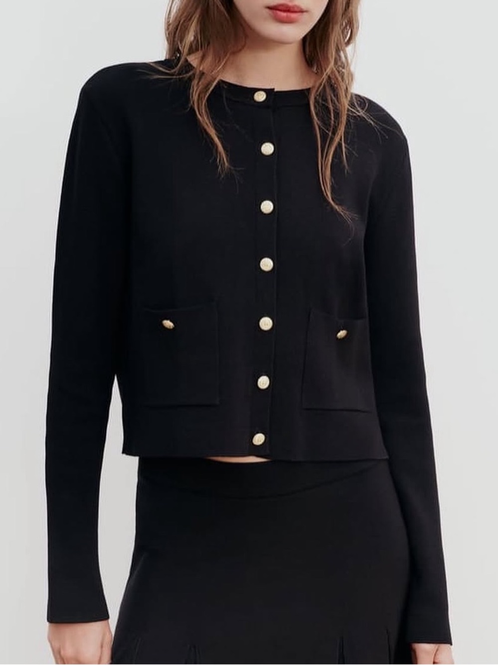 ZARA CROPPED KNIT CARDIGAN JACKET WITH GOLD CREST BUTTONS SZ SMALL